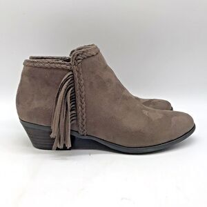 Nicole Tessie Western Heel Ankle Bootie Women's 7.5M Fringed Braid Side Zip Boot